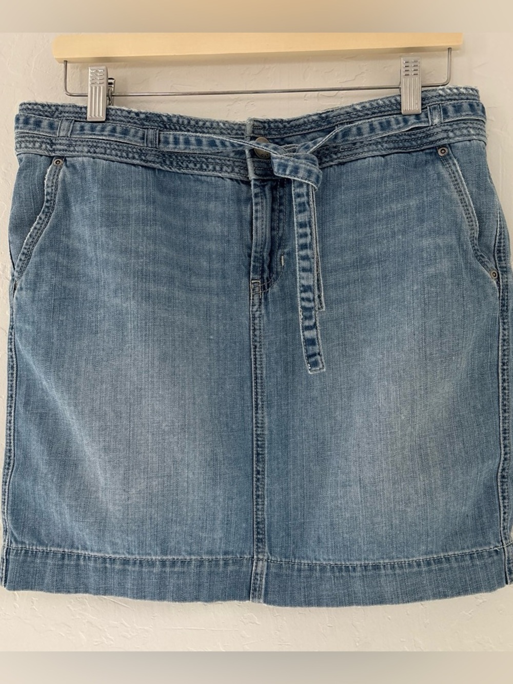 GAP Faded Blue Denim Mini Skirt with Waist Tie